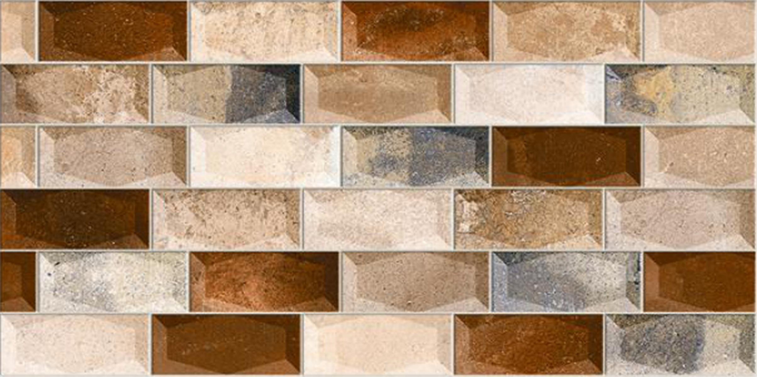 Royal Castle Ceramic Wall Tile Sand Brown Stone / Grey Matte, 250 x 500 mm