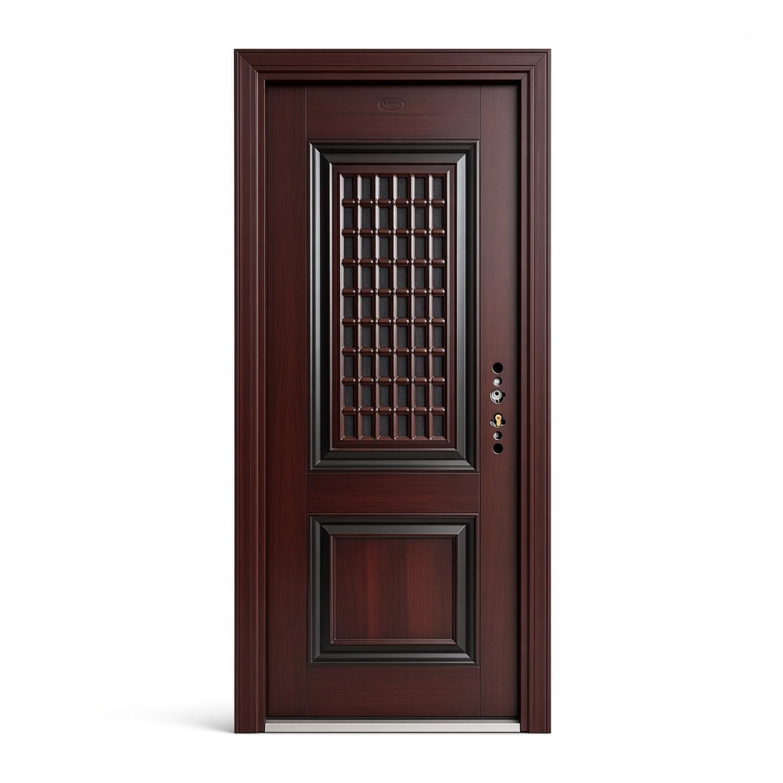 Vanric Security Entrance Door — Mahogany Kitchen Door with Lattice Glass, 4ft x 7ft