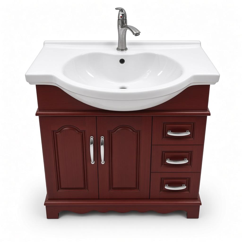 Bhub Mahogany Floor-Standing Bathroom Vanity Unit 800x500mm with Ceramic Basin and Single-Lever Bathroom with