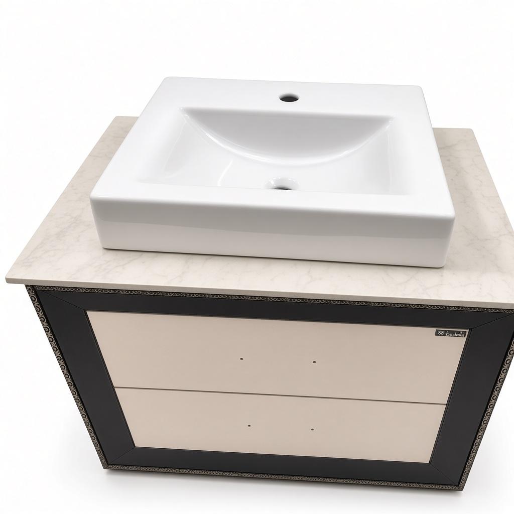 Bhub Charcoal & Cream Bathroom Vanity Unit 800x500mm with Rectangular Vessel Basin and Two-Drawer Storage